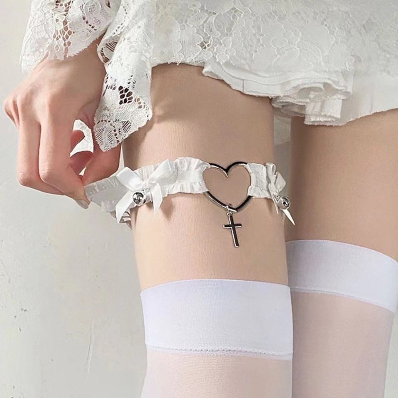 Body Jewelry Goth - Liguero de encaje gótico con lazo