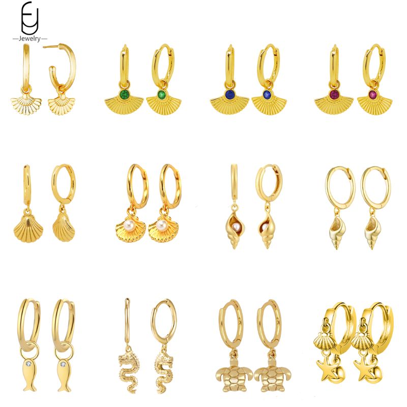 Conch Earring Hoop - Pendientes colgantes de concha de aguja