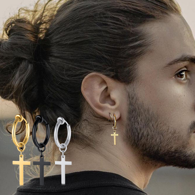 Conch Earring Hoop - Pendientes cruzados para hombre, pendientes de