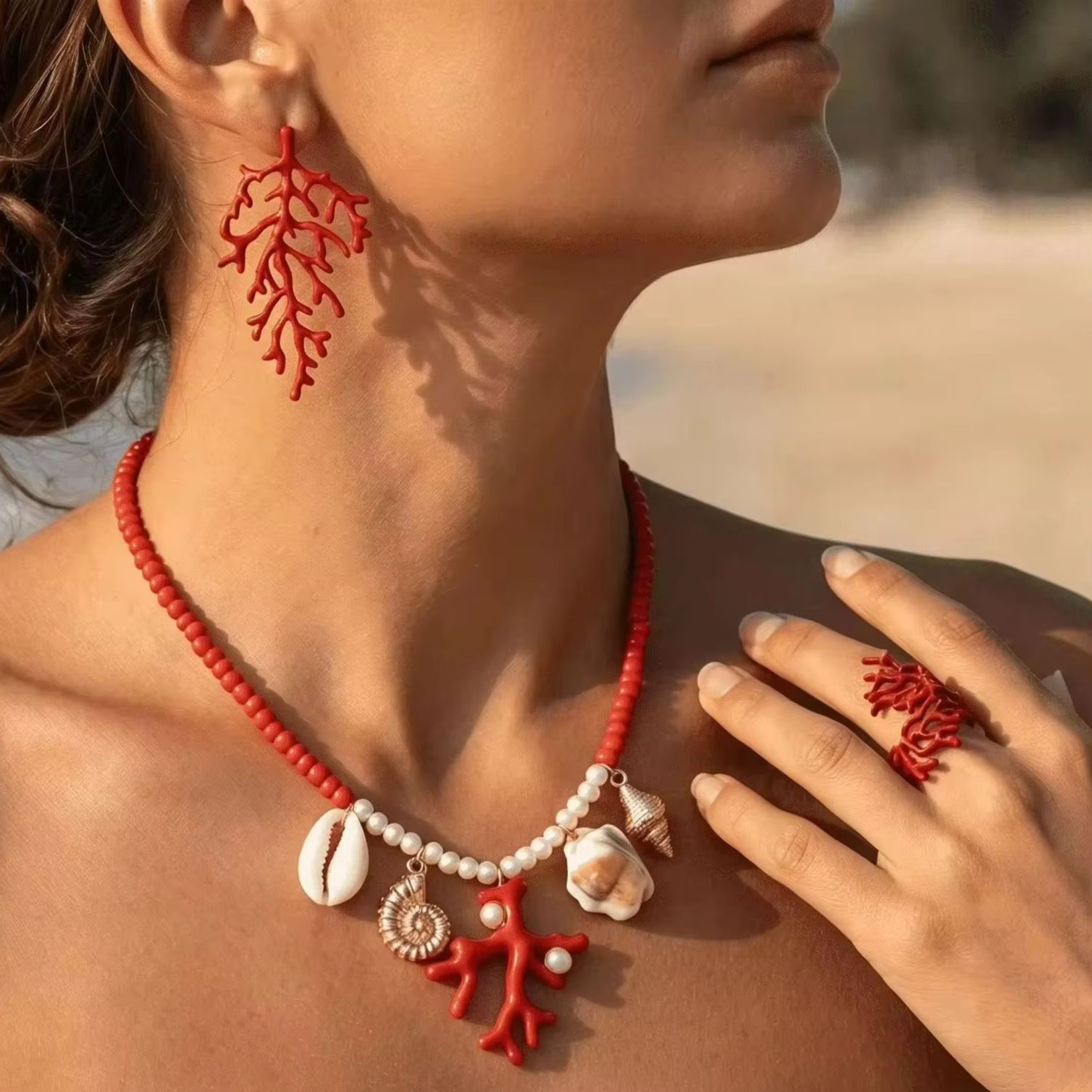 Conch Earring Hoop - Conjunto de Collar y Pendientes de