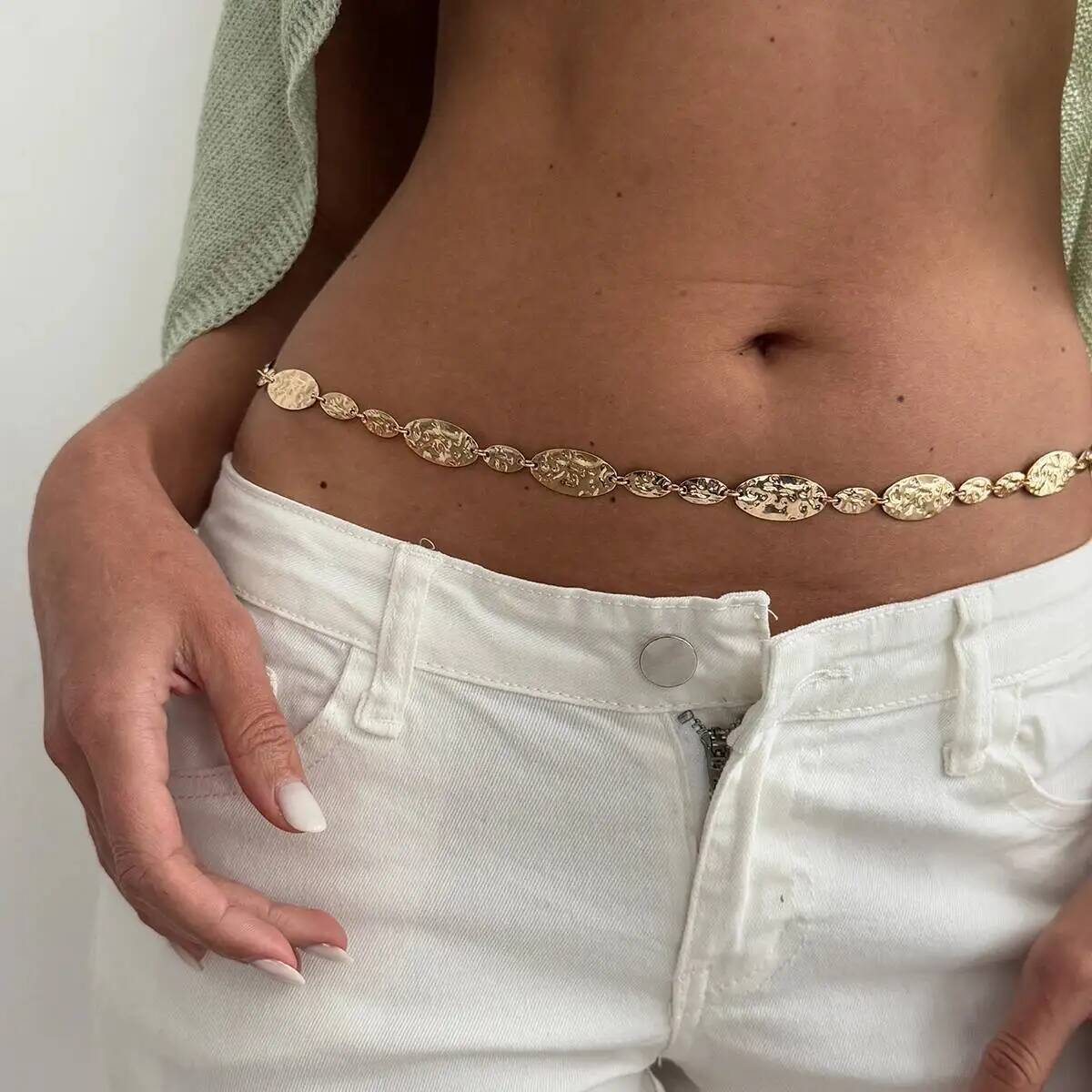Body Jewelry Trend - IngeSight.Z Cadena de cintura metálica plegable