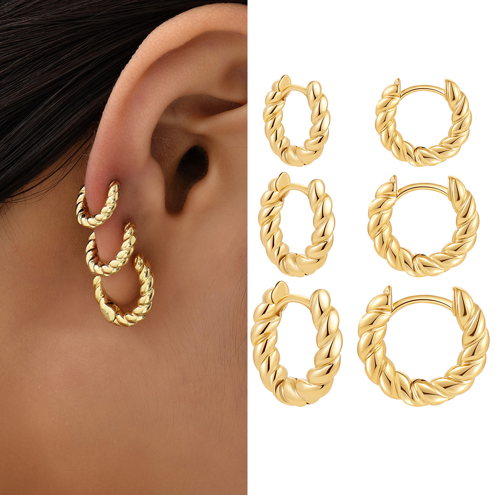 Conch Earring Hoop - Pendientes Huggies redondos pequeños trenzados de