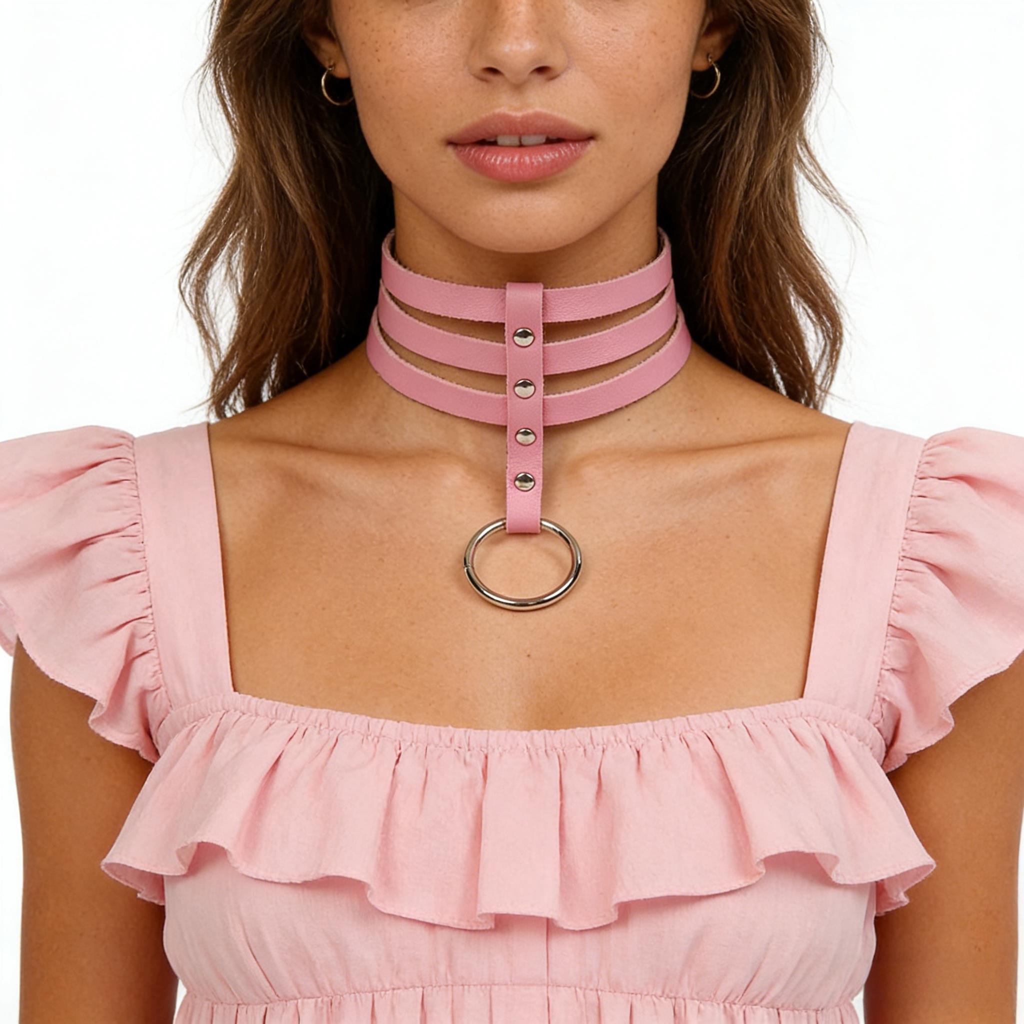 Body Jewelry Goth - Collar de cuero negro redondo de