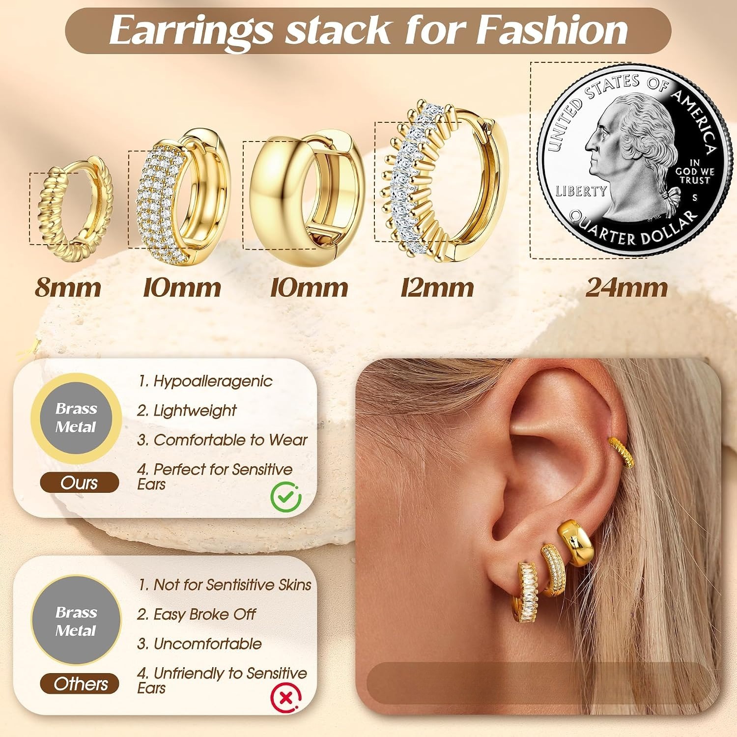 ORAZIO 4 Pares de Aros Huggie  - Body Jewelry Trend reseña y precio